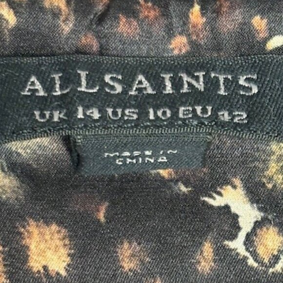 All Saints Toni Kettu Silk Blend Menswear Shirt - Brown Fox Pattern - 10 - Picture 11 of 11